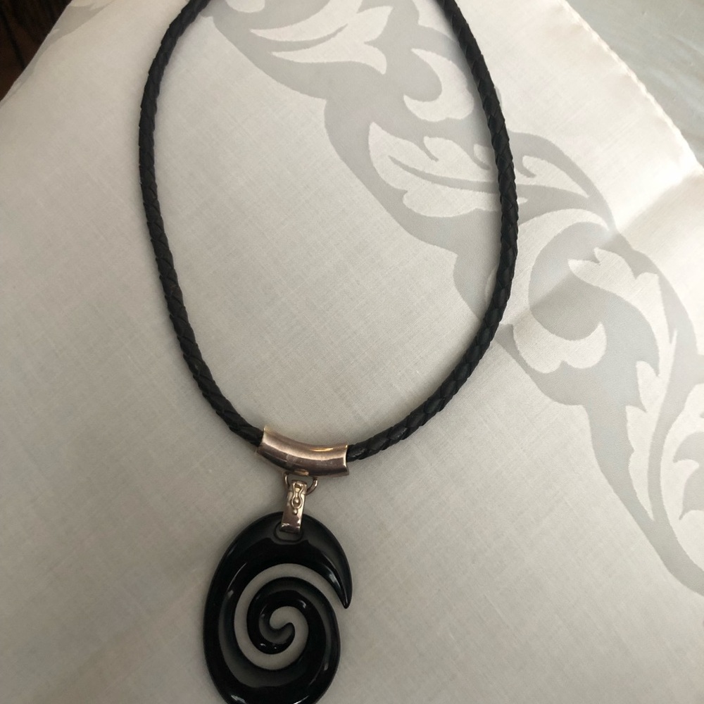 Black Spiral Pendant Necklace on Braided Cord